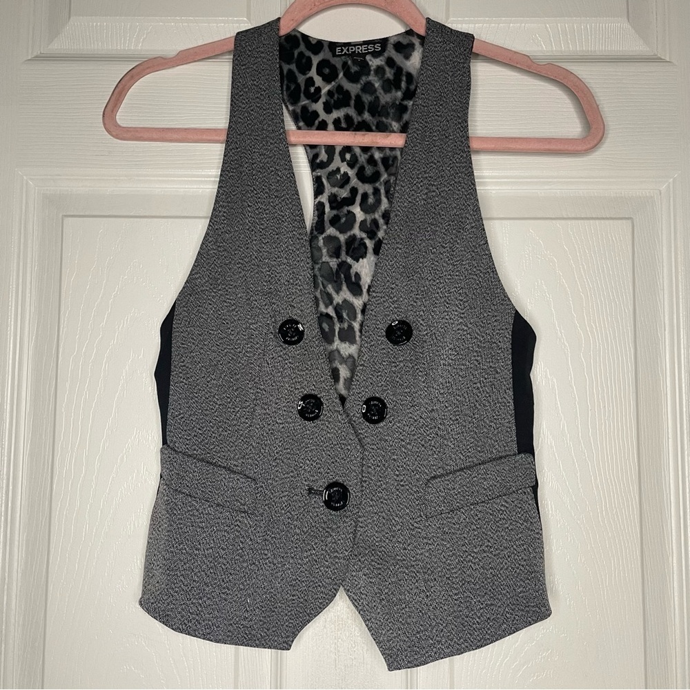 ⭐️(0)|Express Grey Tweed Sleeveless Vest | Cheetah Lined | Workwear or Night Out
